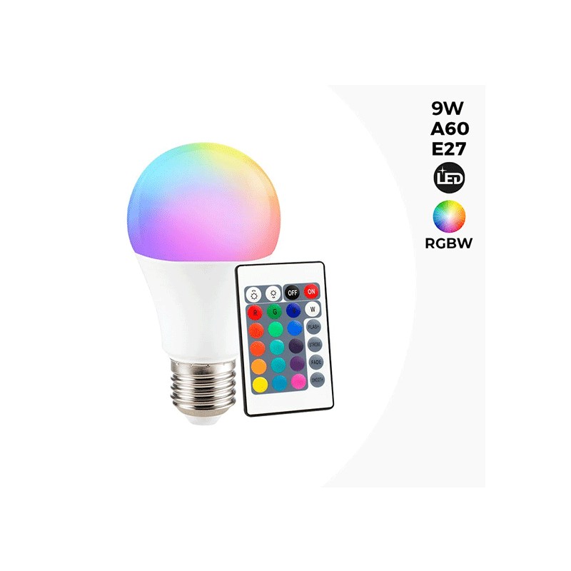 Ampoule LED RGBW A60 E27 9W avec télécommande