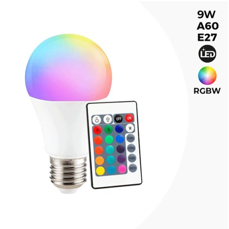 Ampoule LED RGBW A60 E27 9W avec télécommande