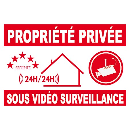 Panneau propriété privée sous vidéo surveillance 24h/24 - 130x100mm